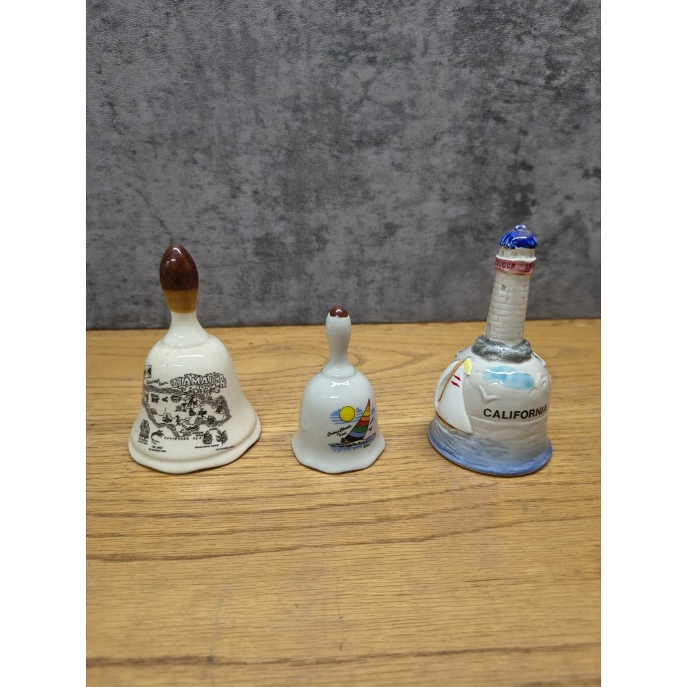 Vintage Americana Themed Ceramic Bells Lot Of 3 California, Jamaica, Texas